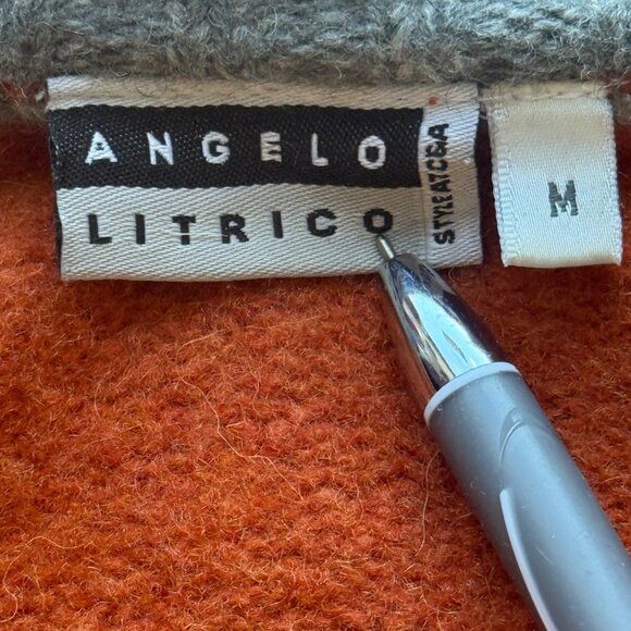 Angelo Litrico Wool Zip-Up Cardigan Sweater Men’s M Orange & Gray Logo Patch - Picture 3 of 5